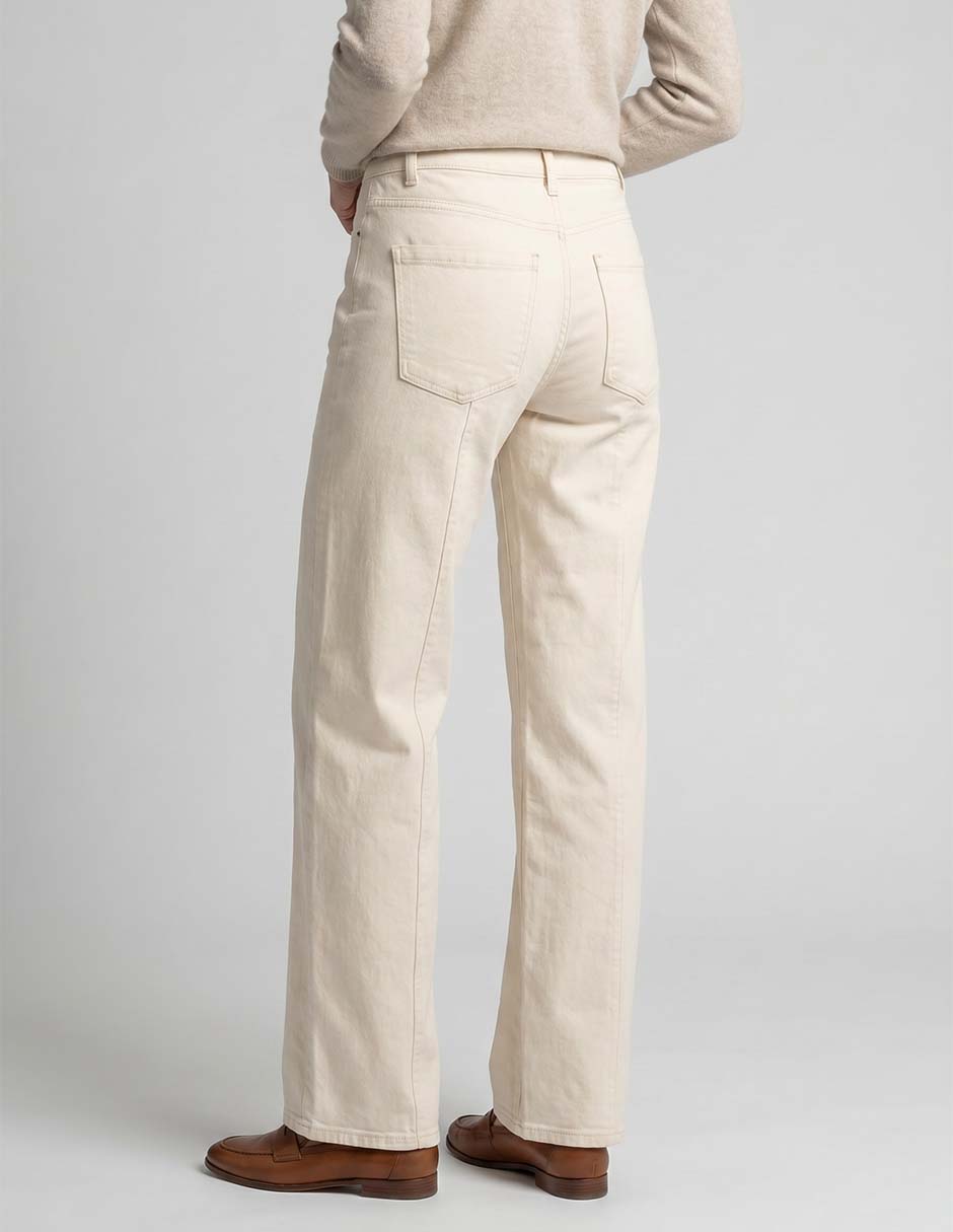 Jeans regular wide leg corte a la cintura para mujer 2