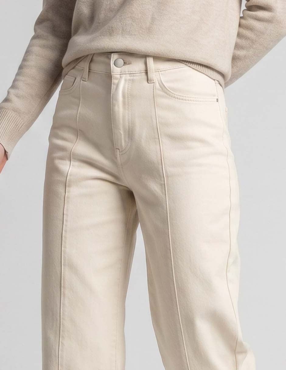 Jeans regular wide leg corte a la cintura para mujer 3