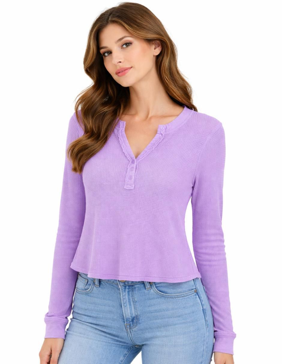 Playera manga larga cuello v mujer