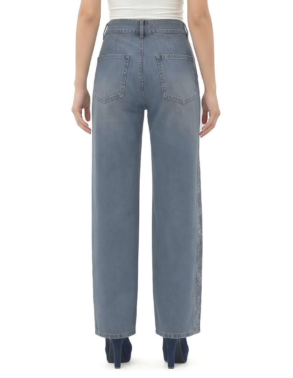 Jeans regular amplio cintura denim para mujer 4