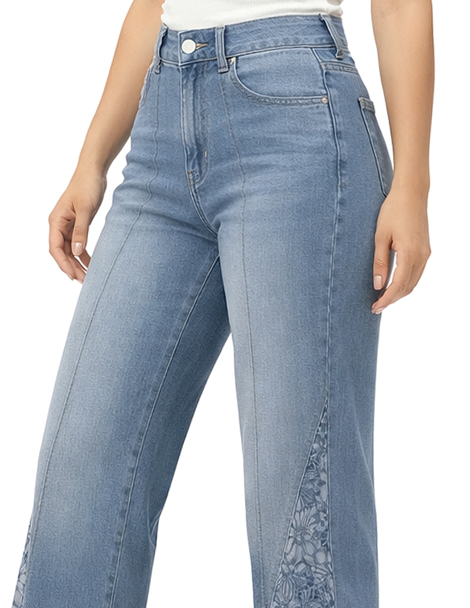 Jeans regular amplio cintura denim para mujer 5