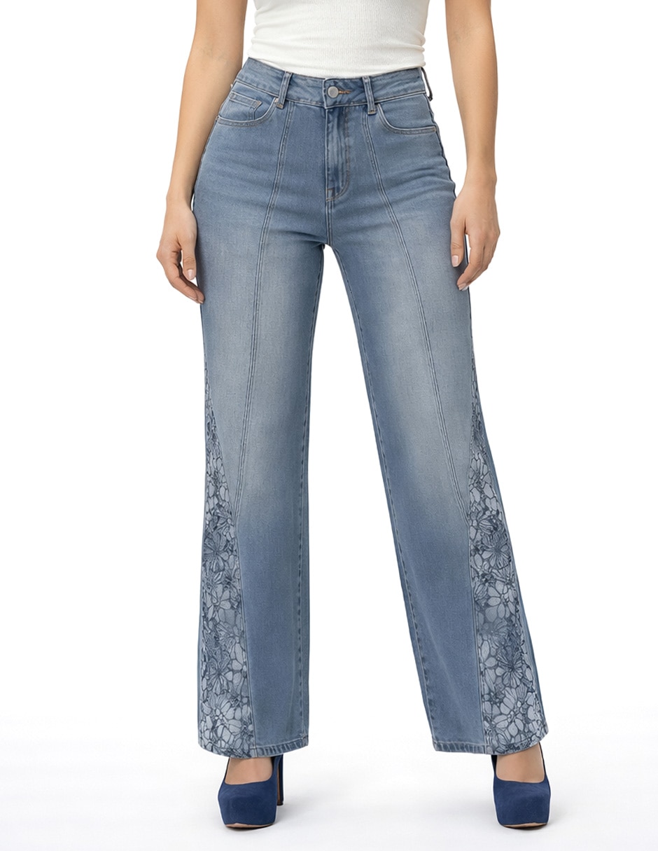 Jeans regular amplio cintura denim para mujer