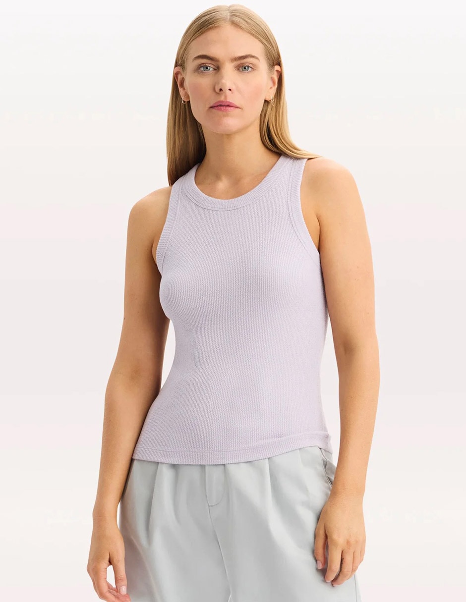 Playera sin manga cuello redondo para mujer