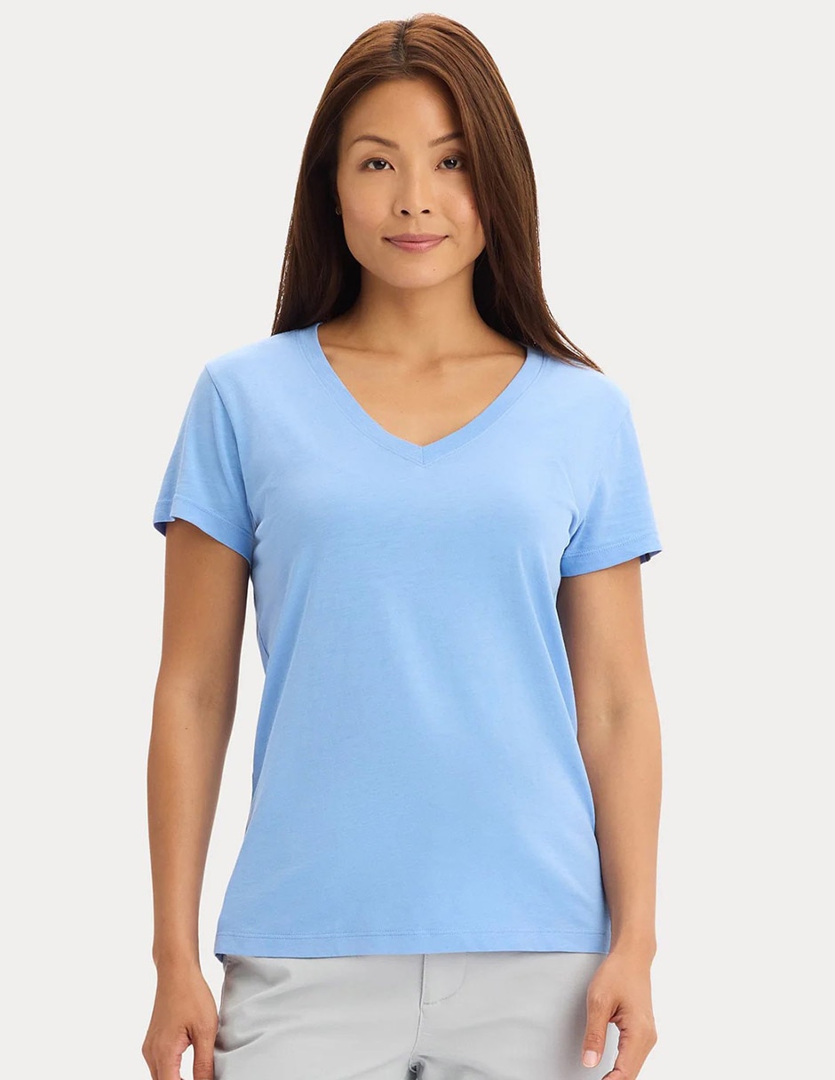 Playera manga corta cuello V para mujer