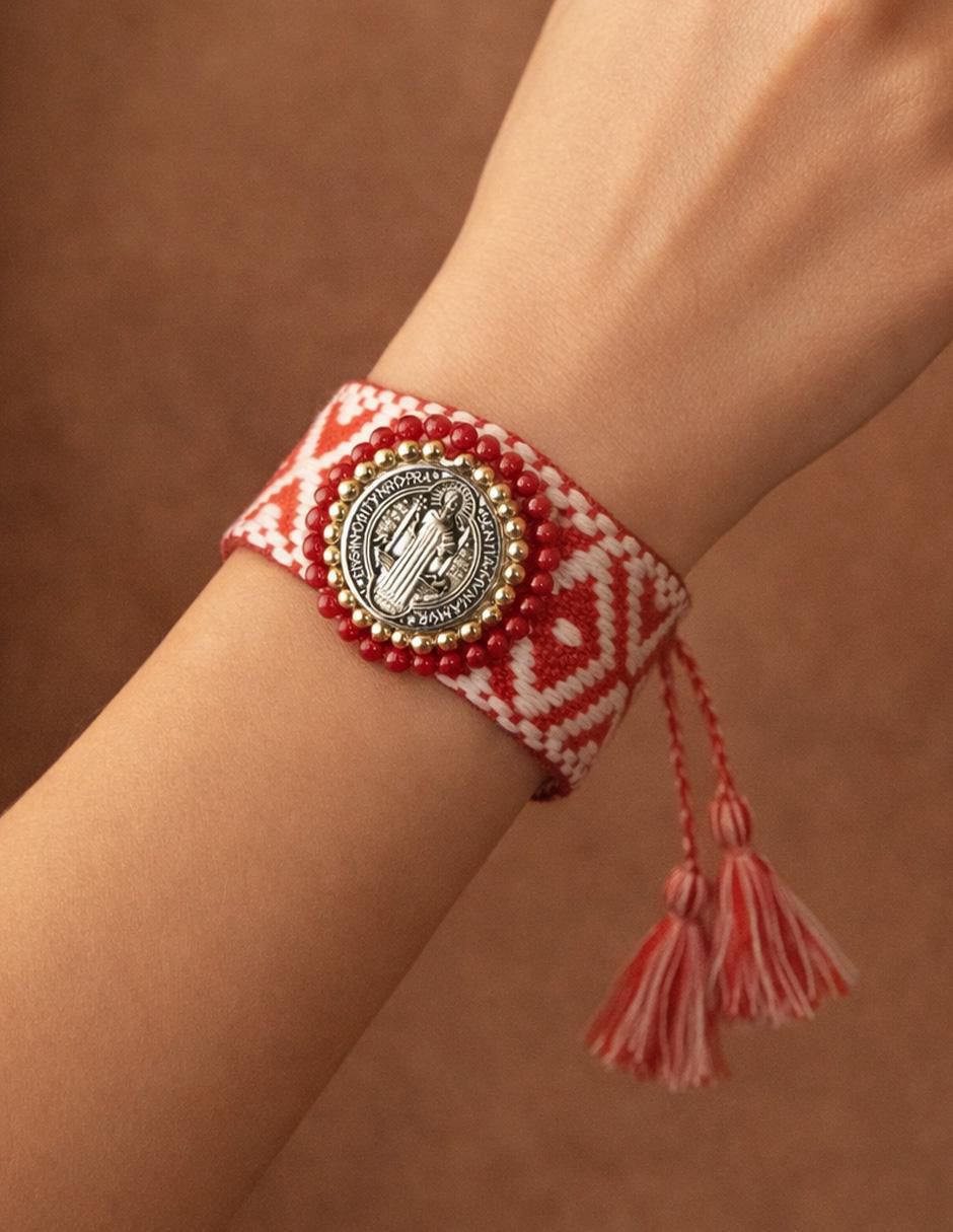 Pulsera Custodia San Benito acabado baño de oro 18 K 4