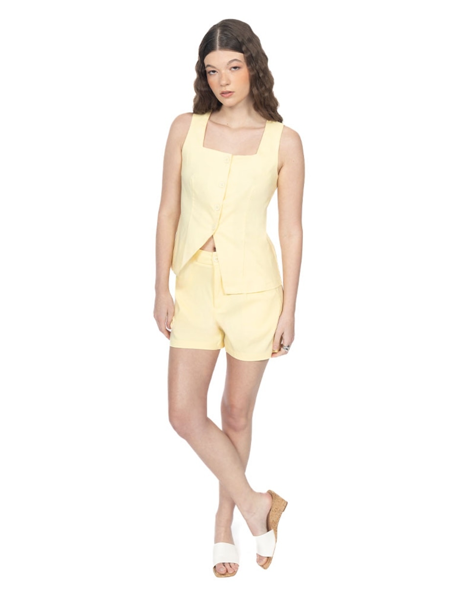 Short forever 21 con botón y pliegues de lino y viscosa para mujer