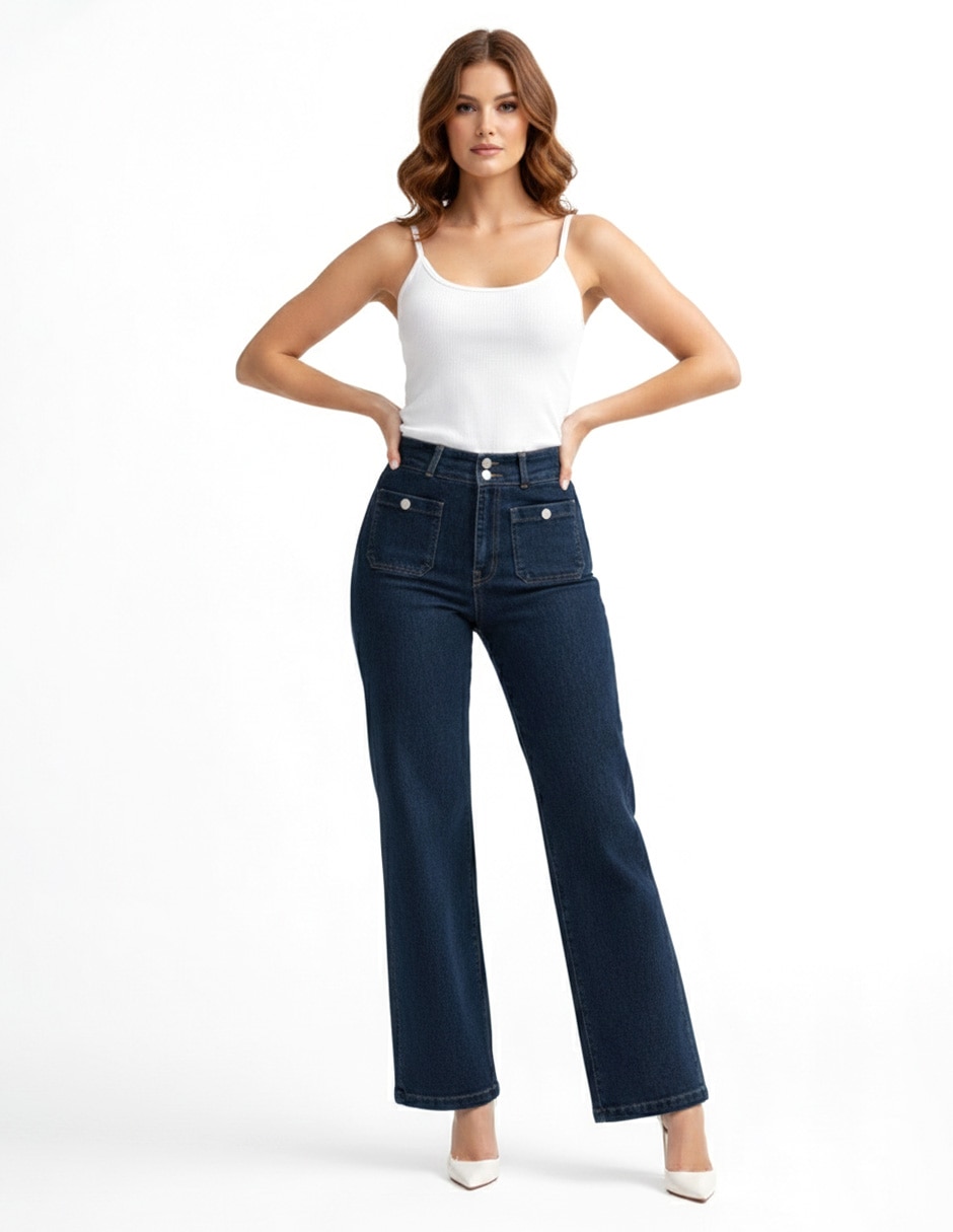 Jeans regular amplio cintura 226967 denim para mujer 2