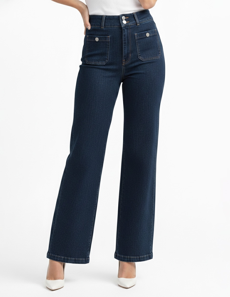 Jeans regular amplio cintura 226967 denim para mujer