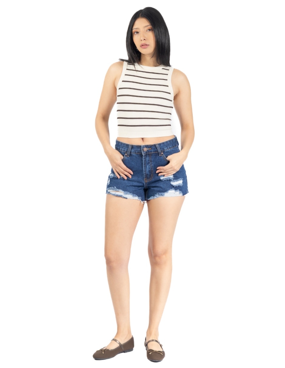 Short forever 21 con daño y ruedo deshilachado para mujer