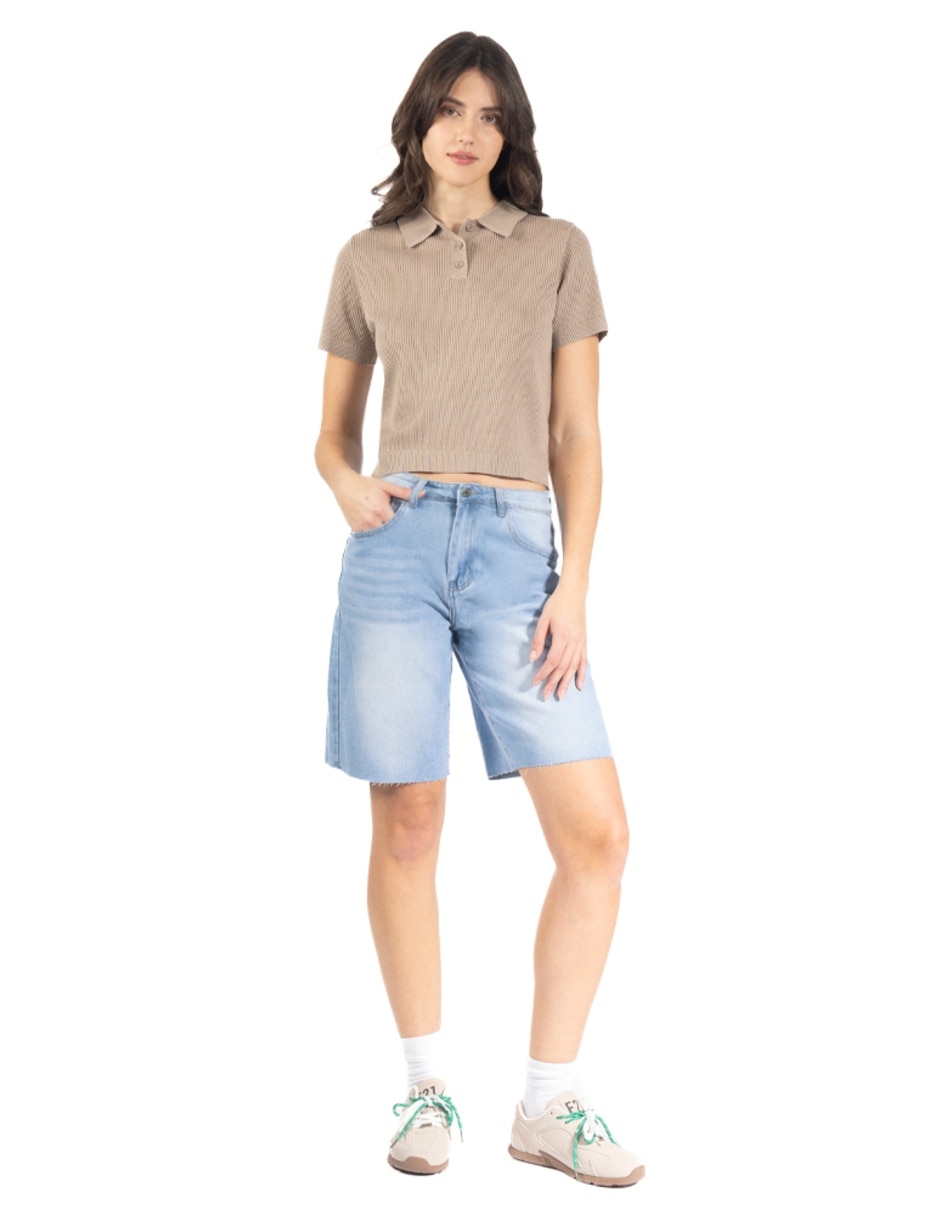 Short forever 21 denim baggy tipo jort con dobladillo de algodón y elastano para mujer