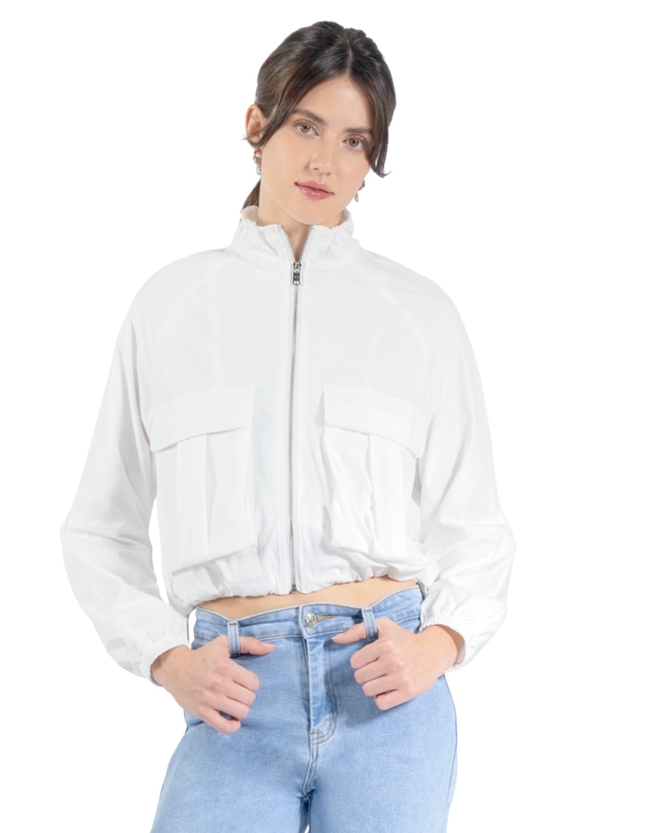 Chamarra crop para mujer con bolsas cargo para mujer Chamarra crop para mujer con bolsas cargo para mujer