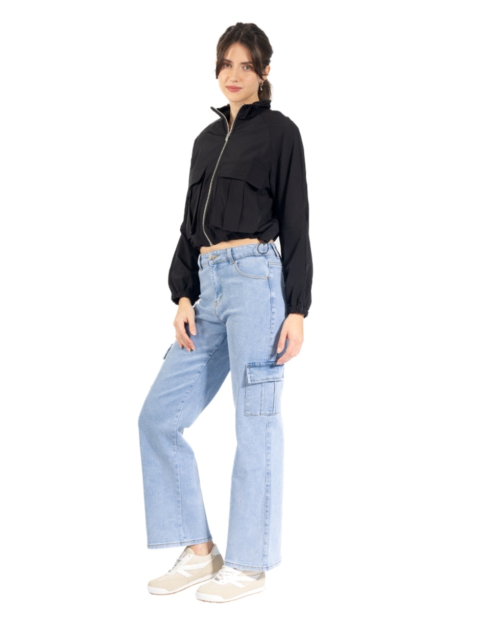 Chamarra crop para mujer con bolsas cargo para mujer 2