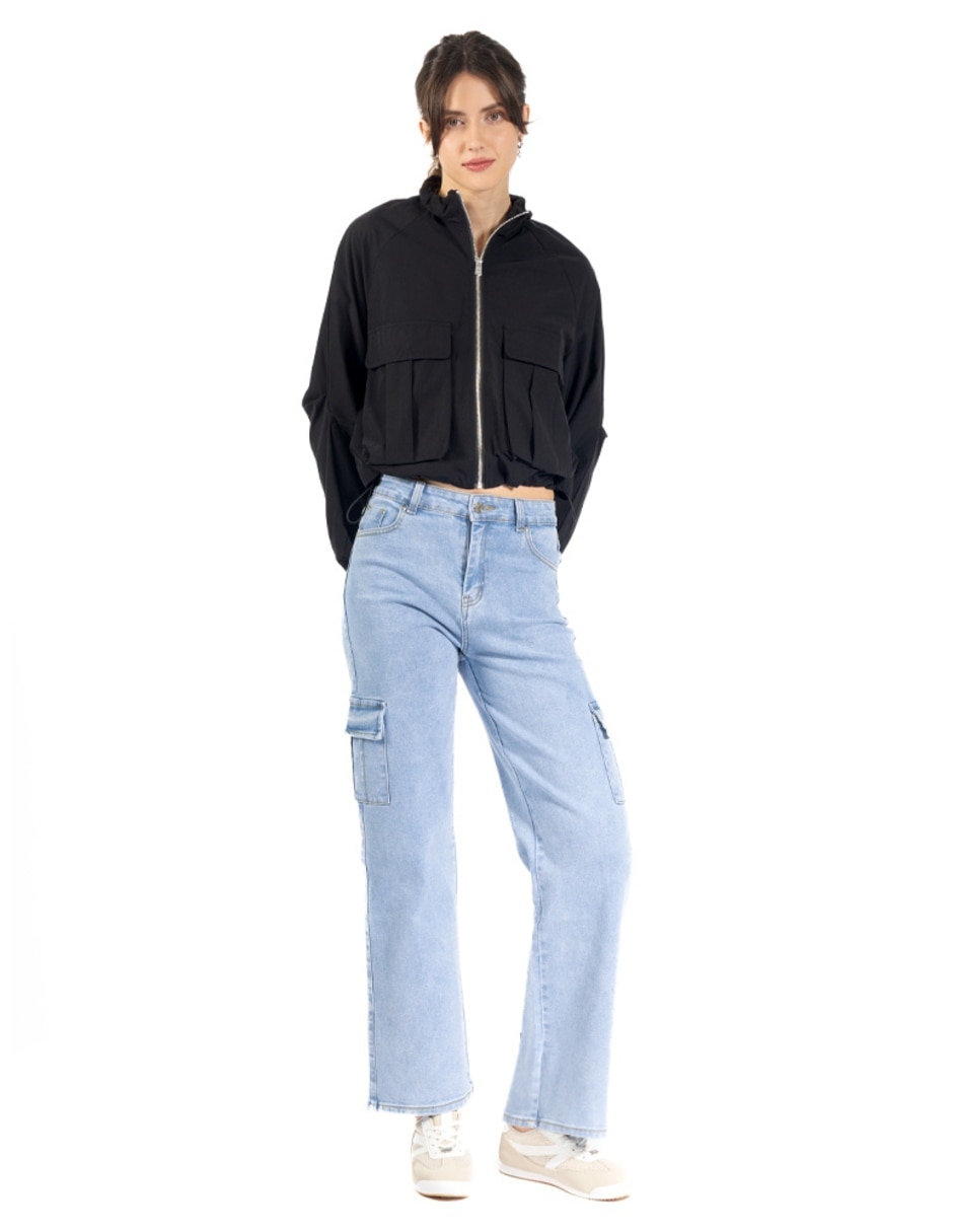 Chamarra crop para mujer con bolsas cargo para mujer 4
