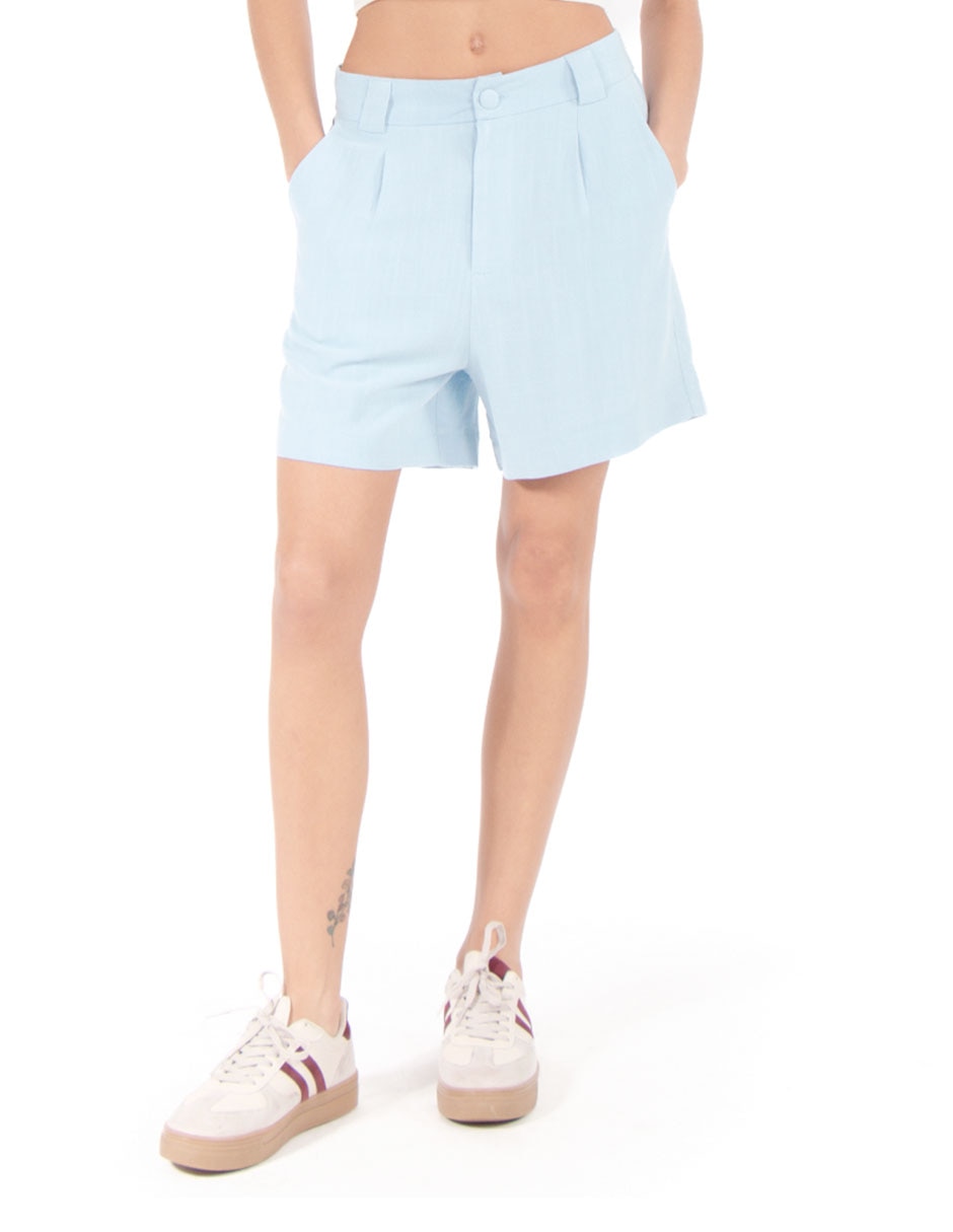 Short con botón frontal de lino y viscosa para mujer Short con botón frontal de lino y viscosa para mujer