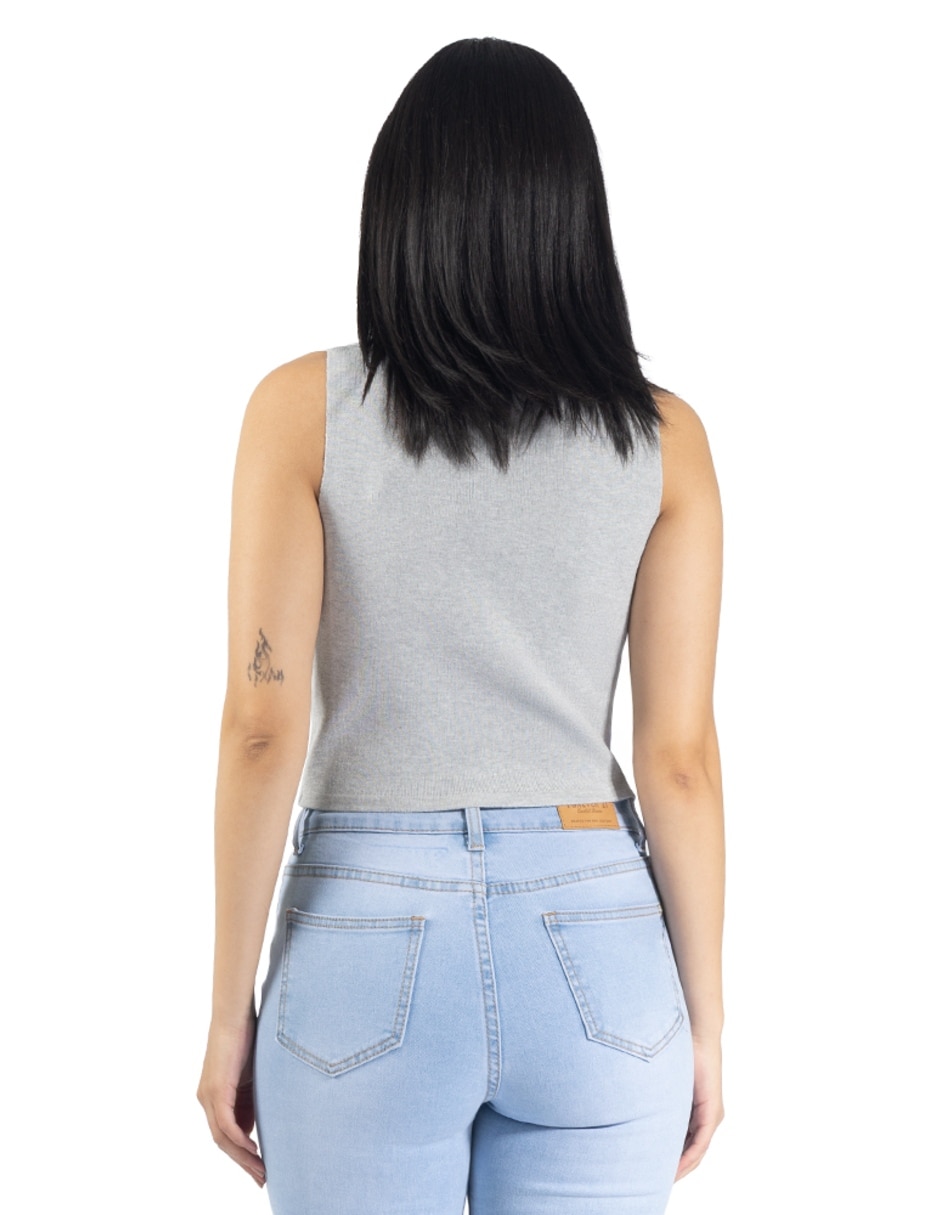 Playera forever 21 sin mangas con solapa frontal y cierre cuello camisero para mujer