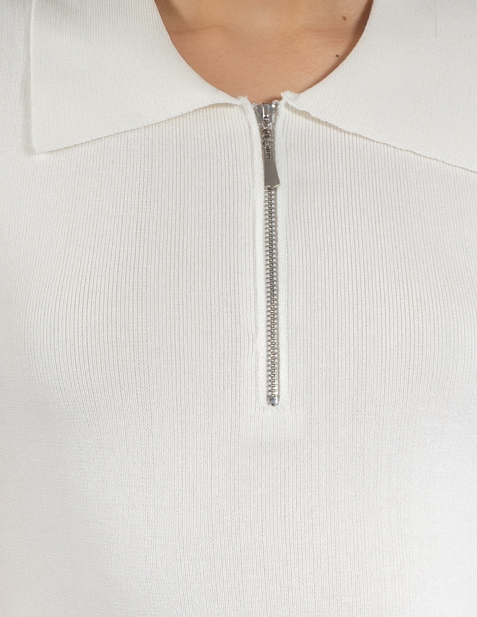 Playera sin mangas con solapa frontal y cierre cuello camisero para mujer 2