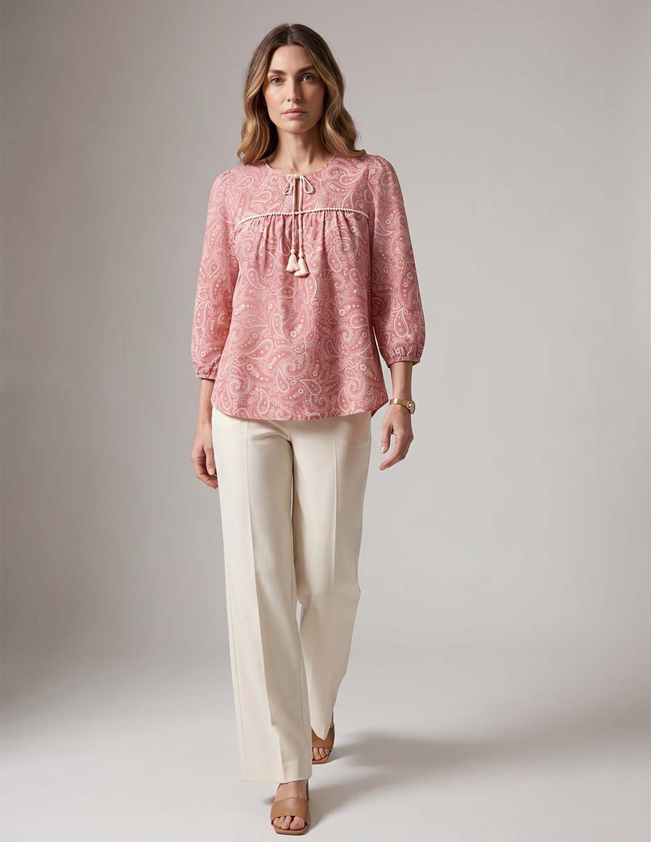 Blusa manga 3/4 con amarre para mujer
