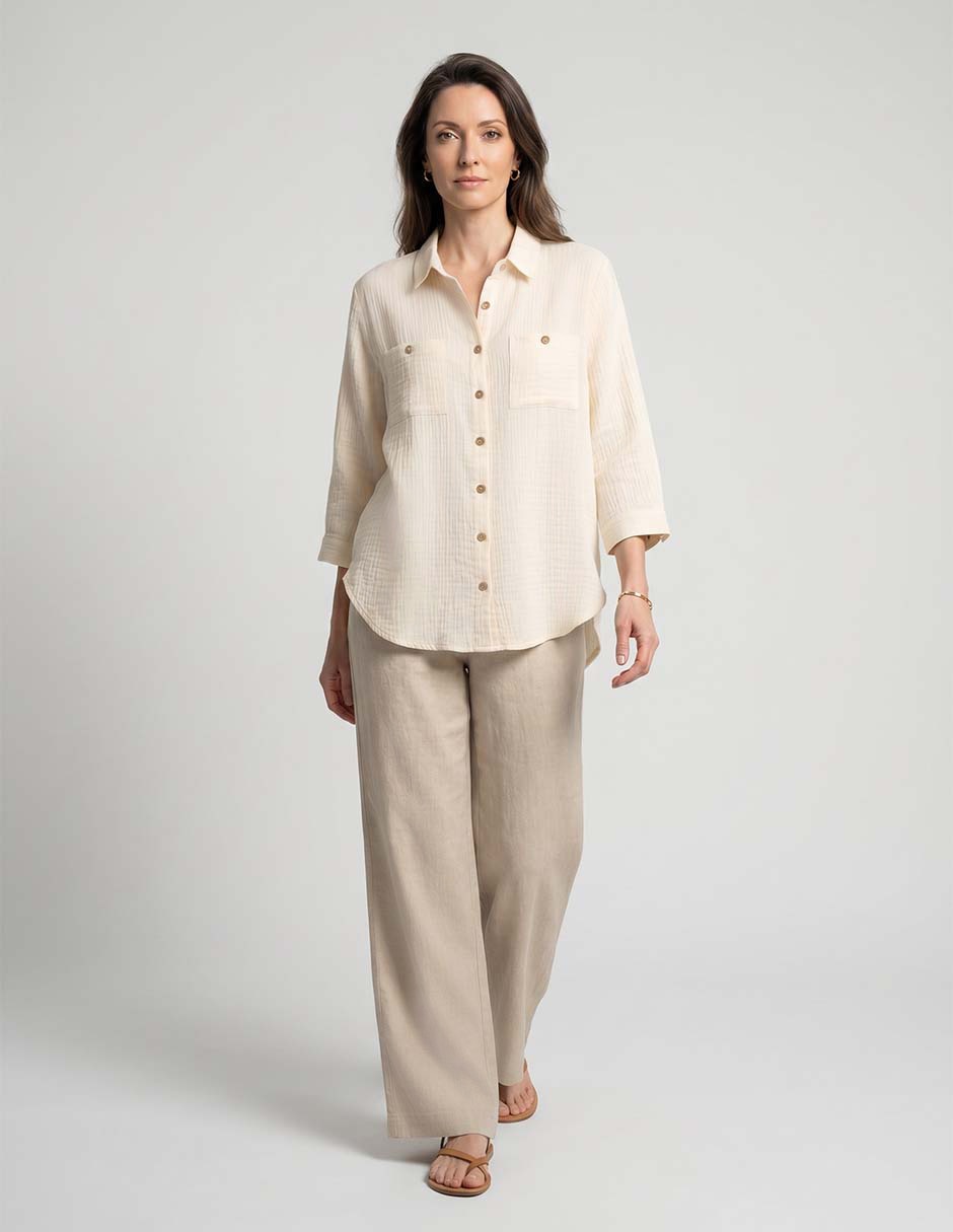 Blusa manga 3/4 tipo camisera para mujer