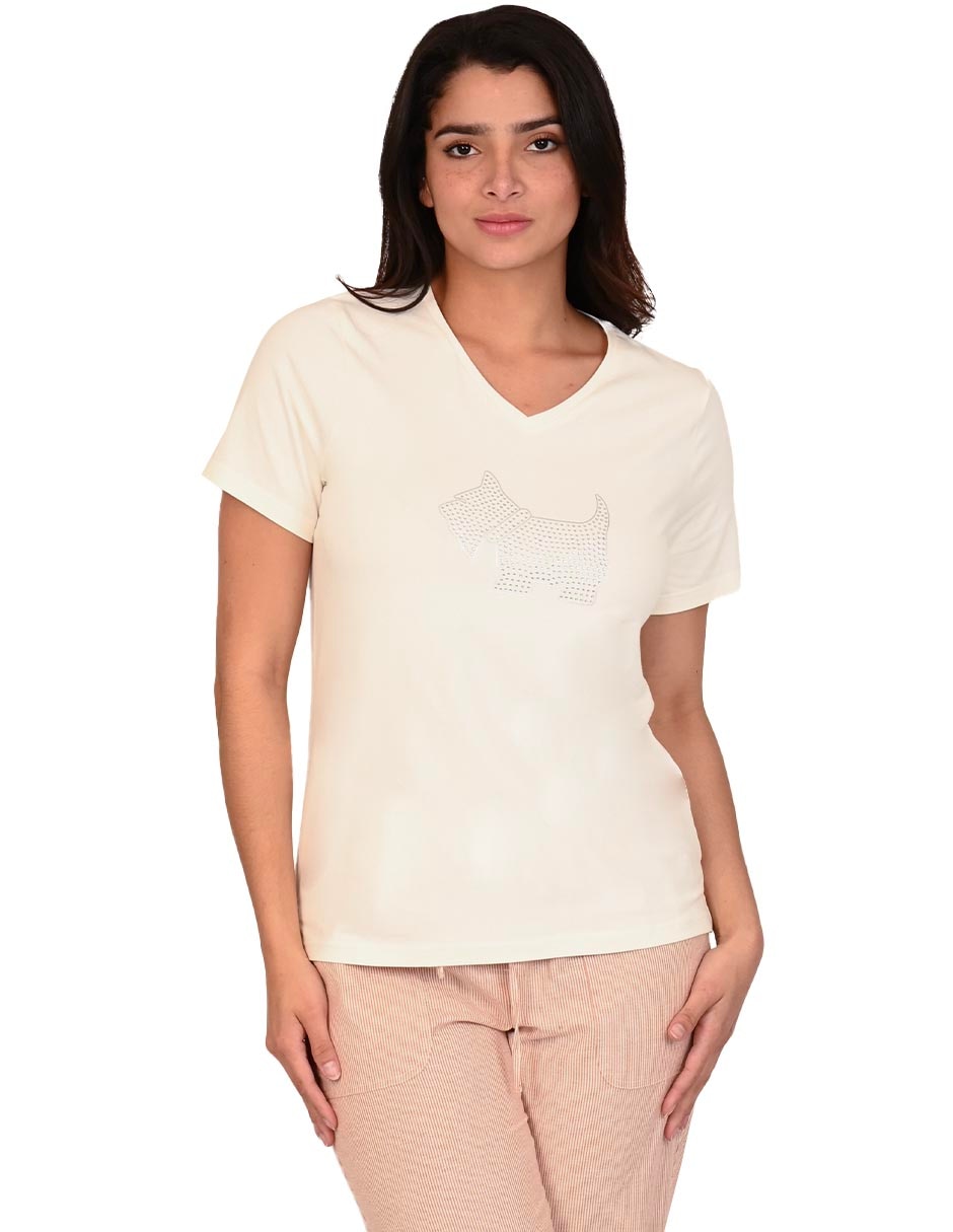 Playera manga corta Daphne cuello v para mujer