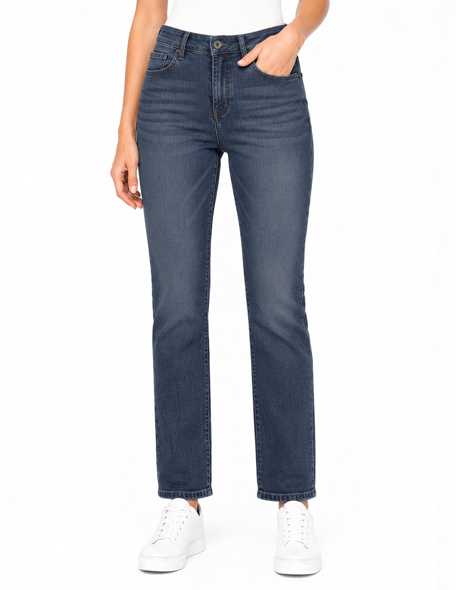 Jeans regular bota corte cintura para mujer 1