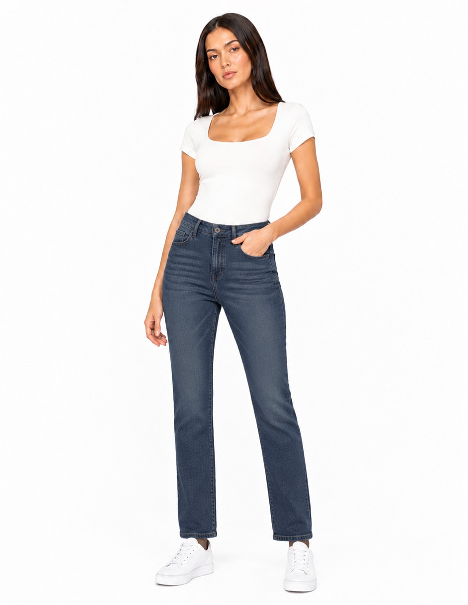 Jeans regular bota corte cintura para mujer 4