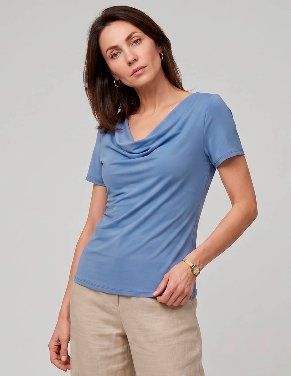 Playera manga corta cuello drapeado para mujer Playera manga corta cuello drapeado para mujer