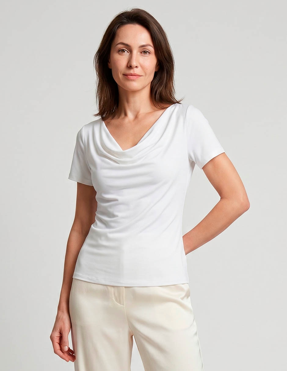 Playera manga corta lieb cuello drapeado para mujer