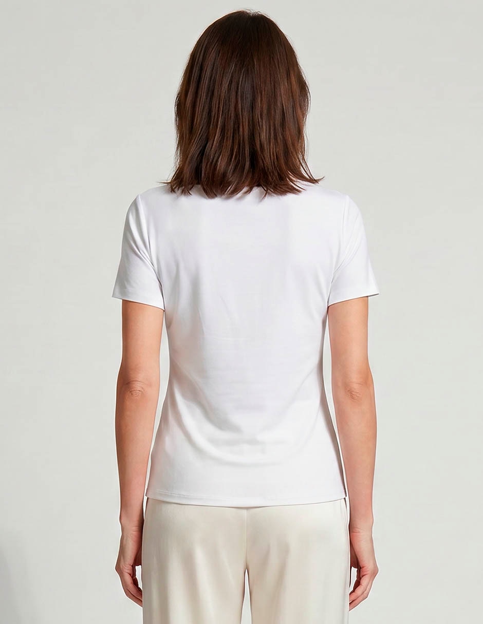 Playera manga corta lieb cuello drapeado para mujer