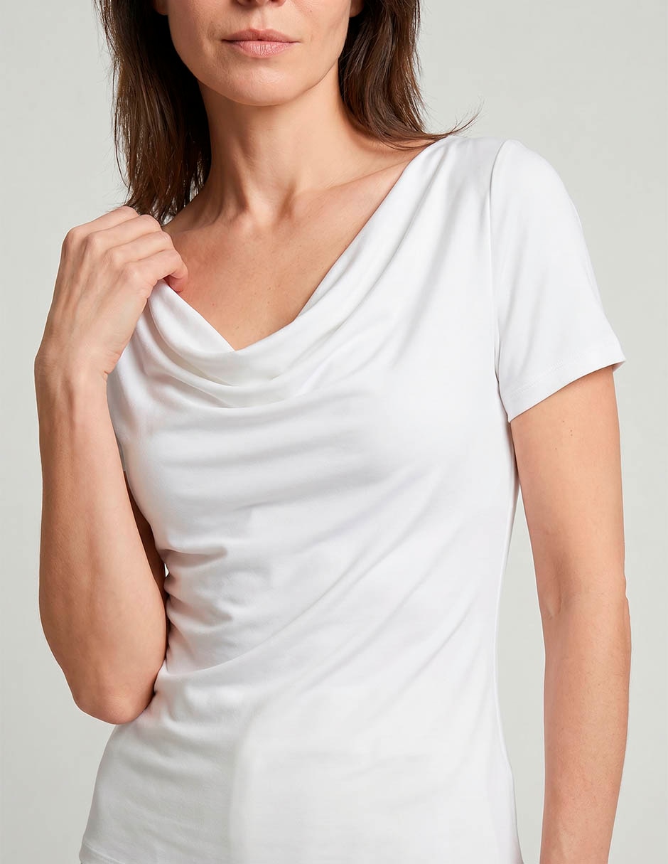 Playera manga corta lieb cuello drapeado para mujer