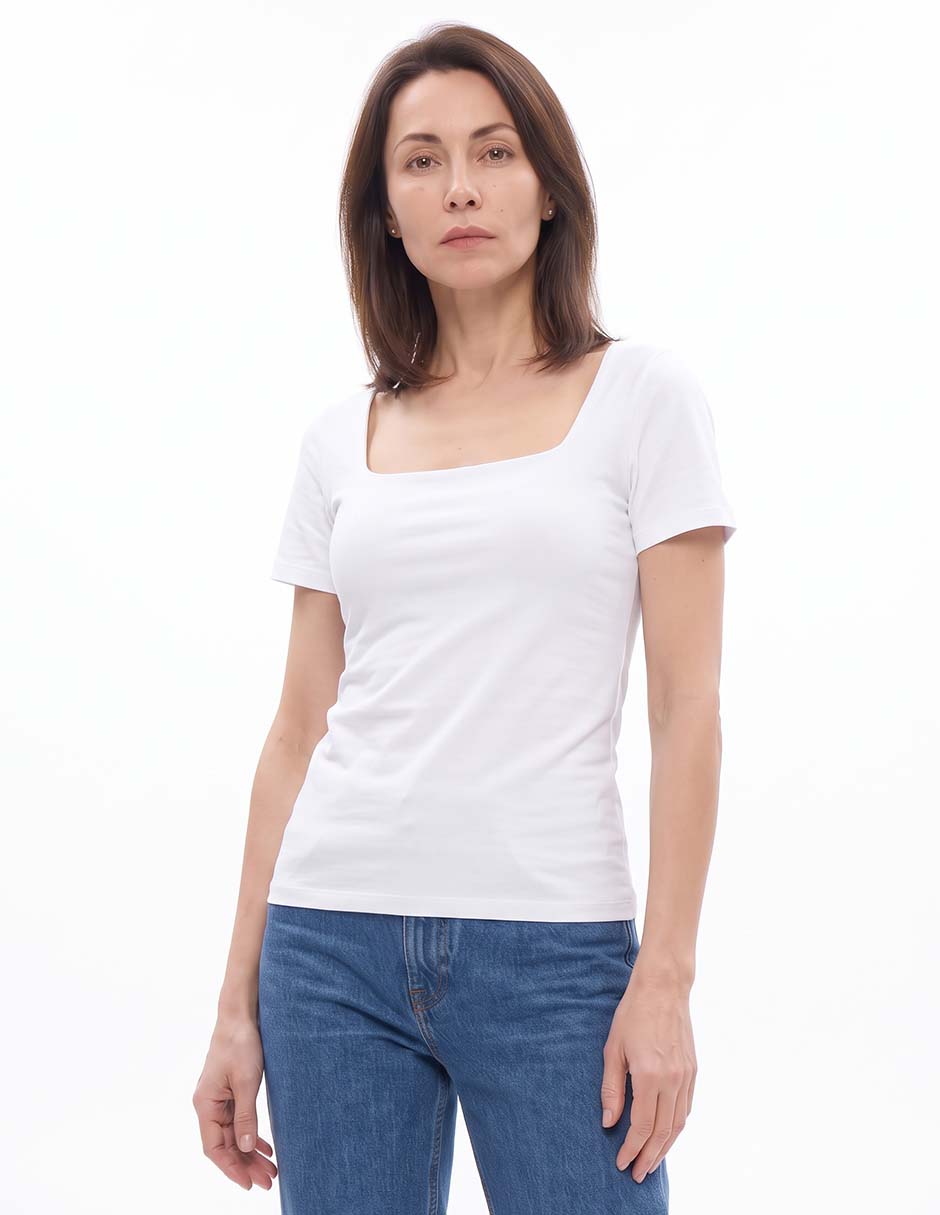 Playera manga corta cuello cuadrado para mujer