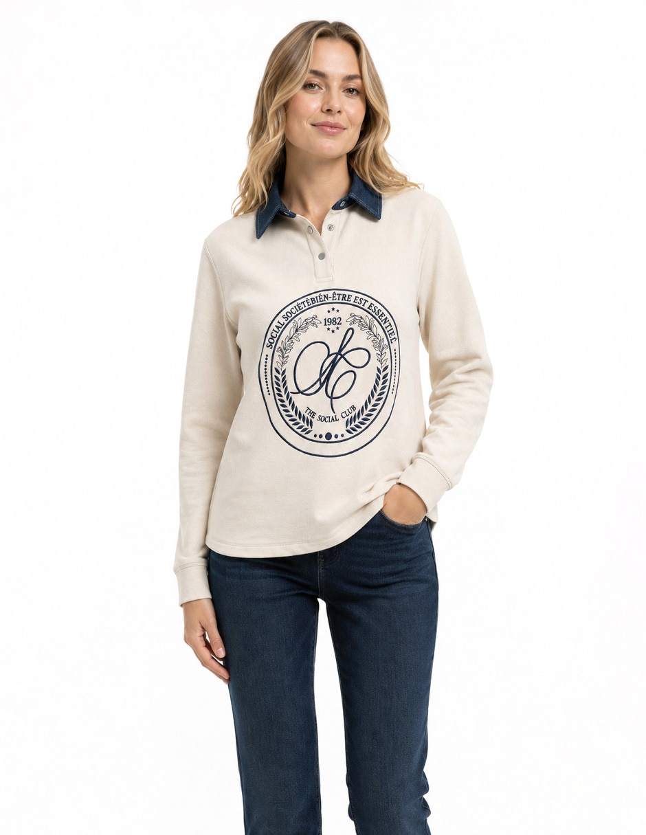 Sudadera con cuello a contraste comfort para mujer Sudadera con cuello a contraste comfort para mujer