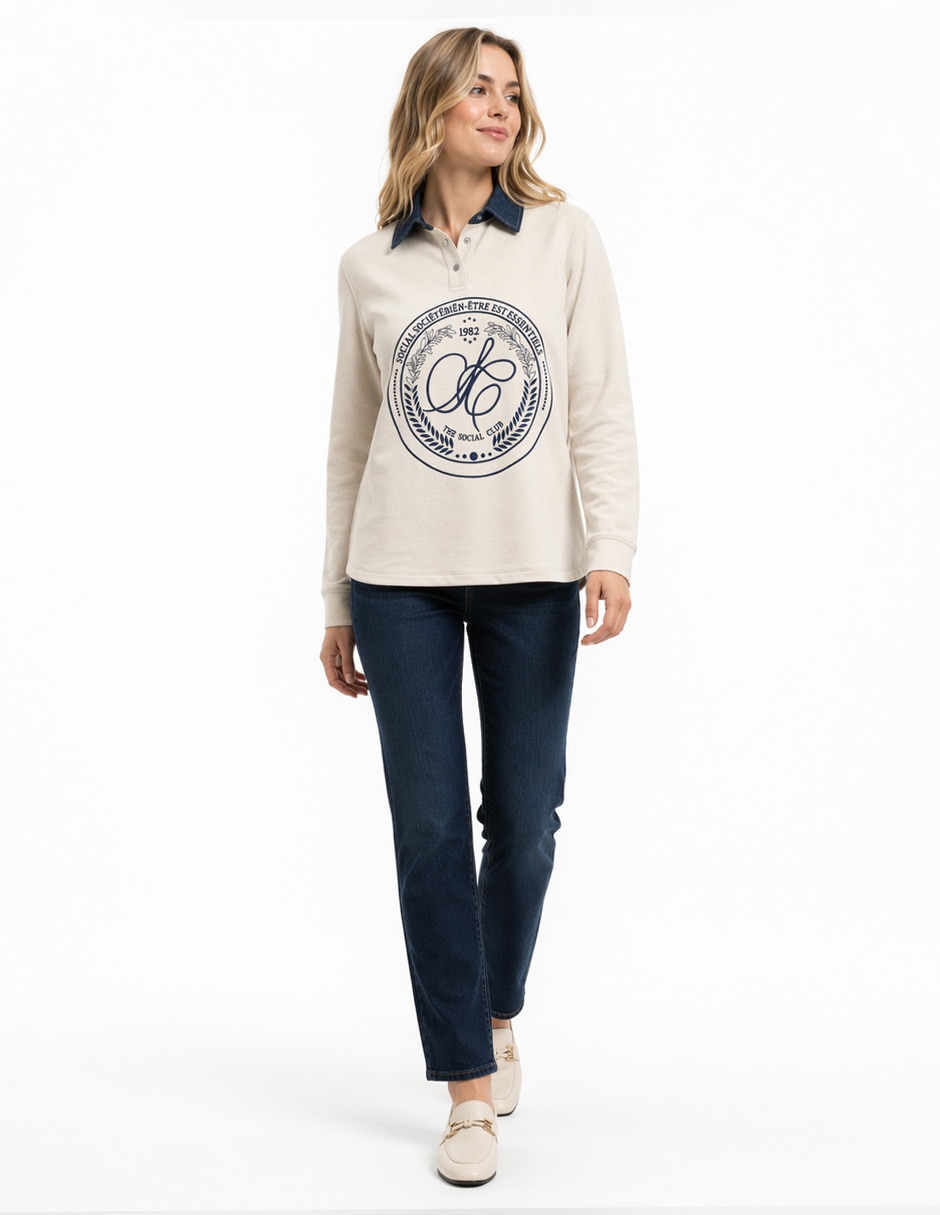 Sudadera con cuello a contraste comfort para mujer 2