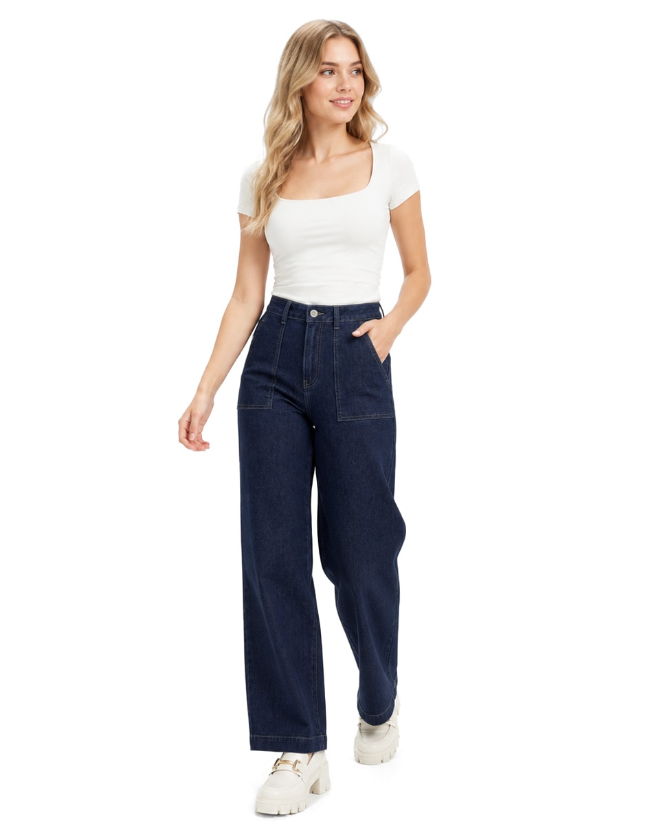 Jeans regular relajado corte cintura para mujer 2