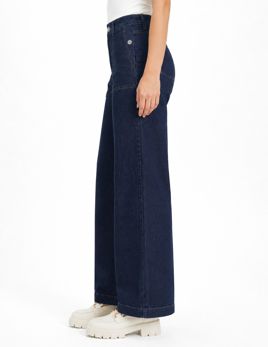 Jeans regular relajado corte cintura para mujer 4