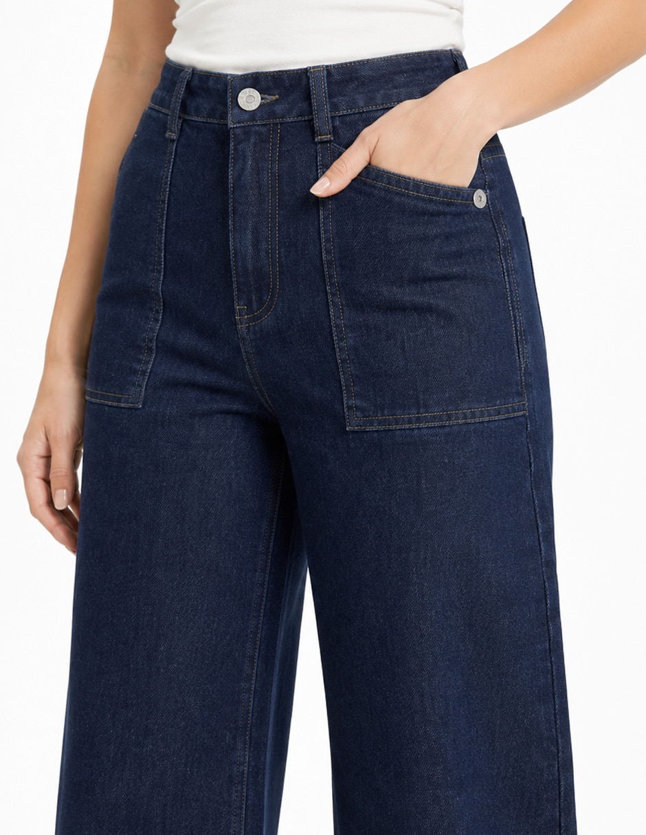 Jeans regular relajado corte cintura para mujer 5