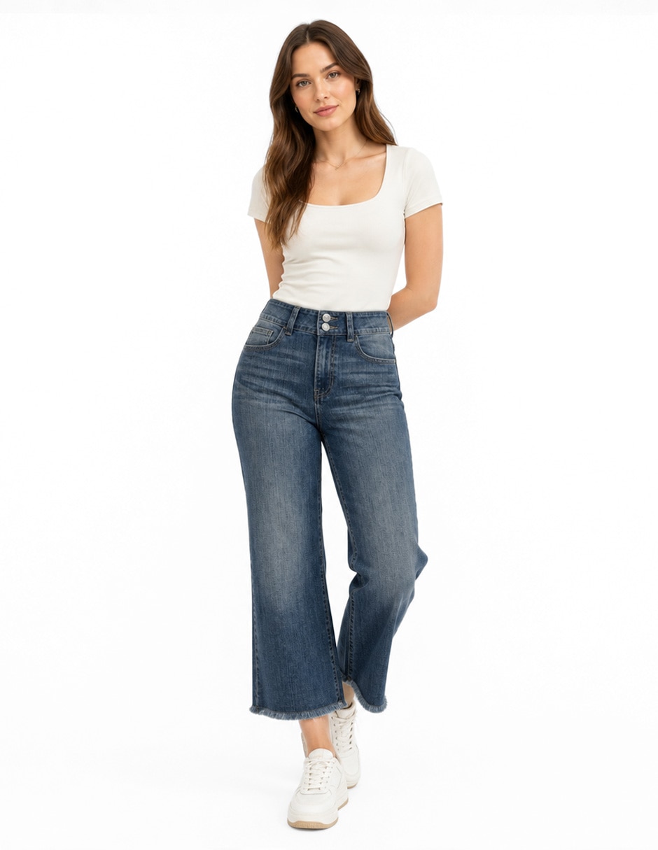 Jeans capri bota corte cintura para mujer 2