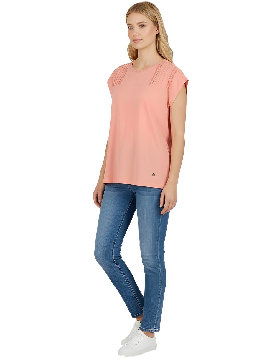 Playera manga corta ferrioni irlande cuello redondo para mujer