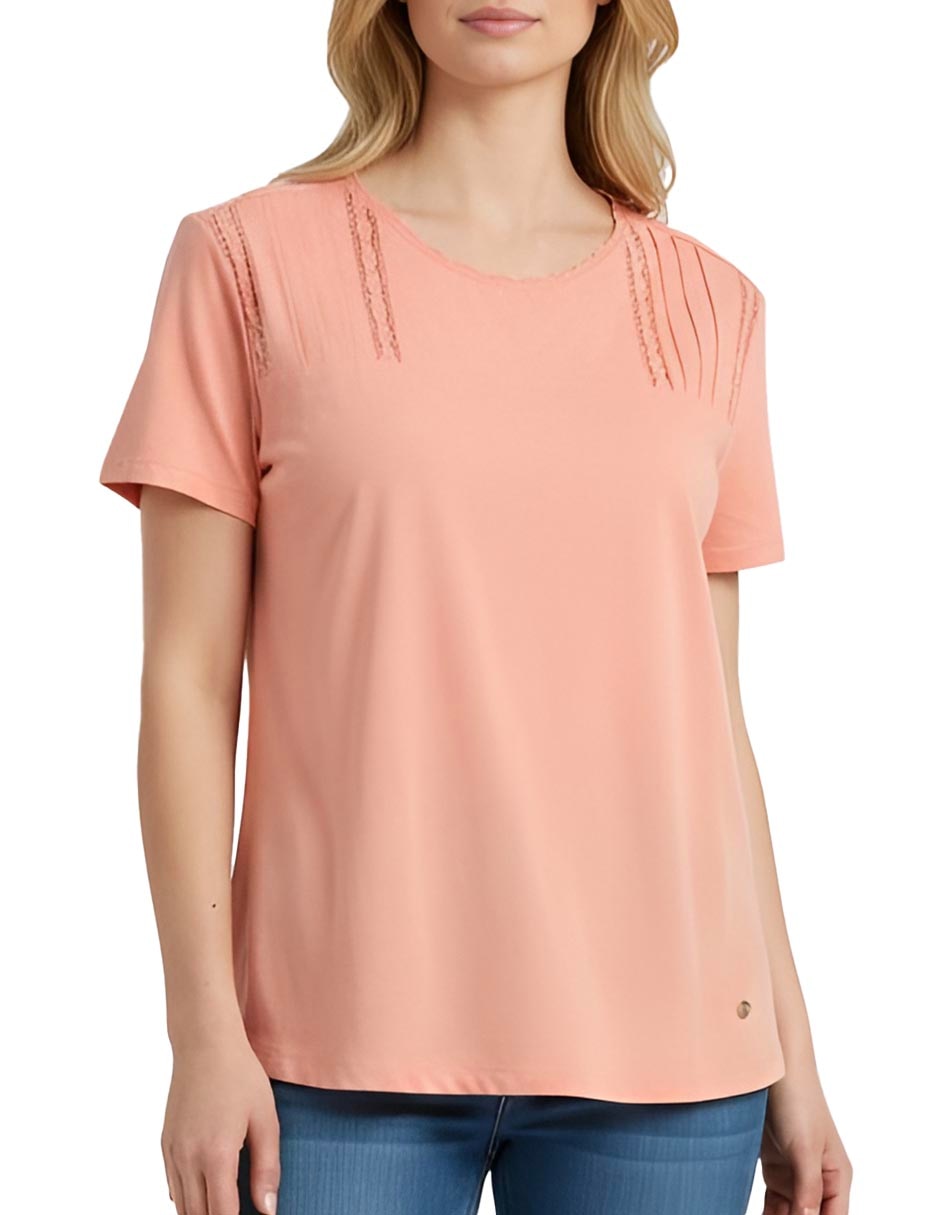 Playera manga corta ferrioni irlande cuello redondo para mujer