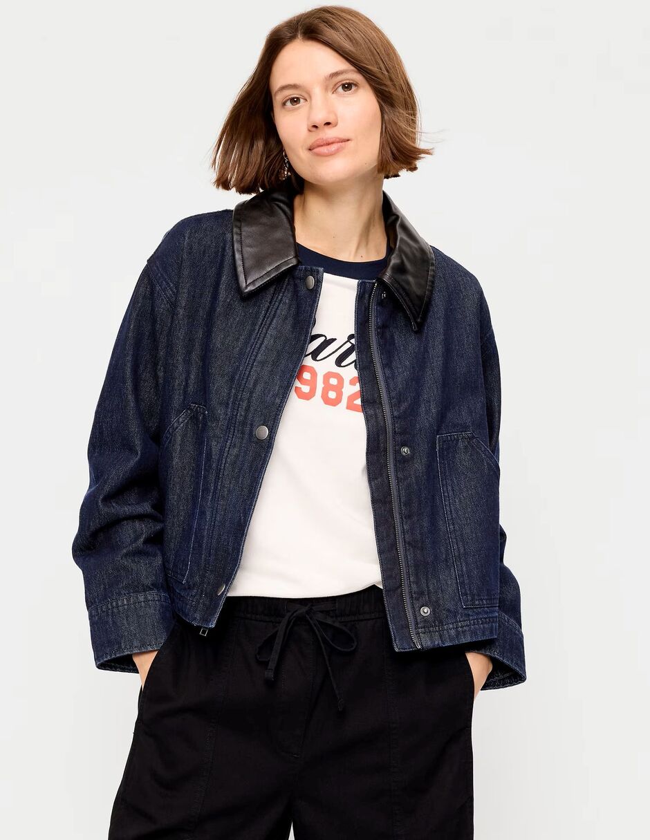 Chamarra denim de algodón para mujer
