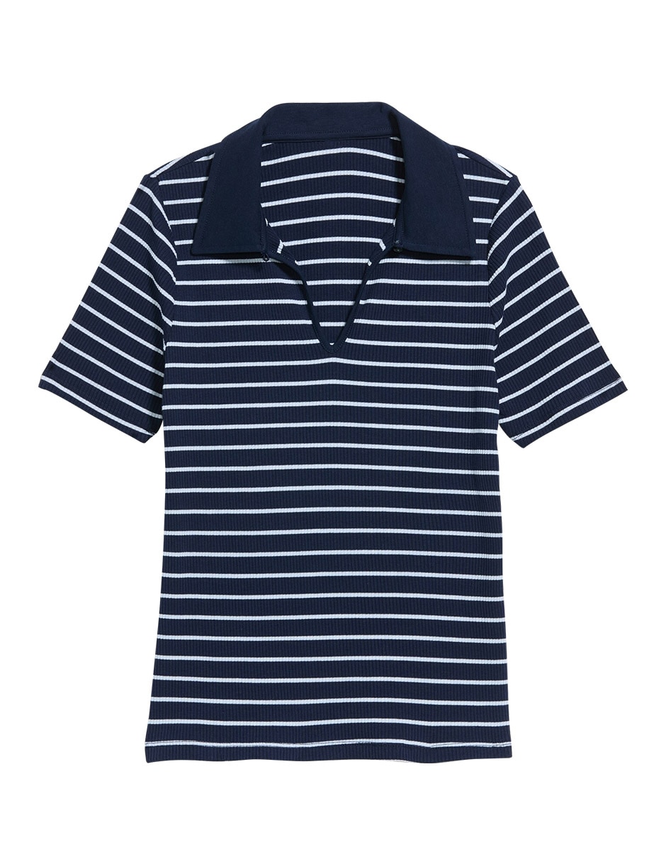 Playera manga al codo cuello camisero para mujer Playera manga al codo cuello camisero para mujer