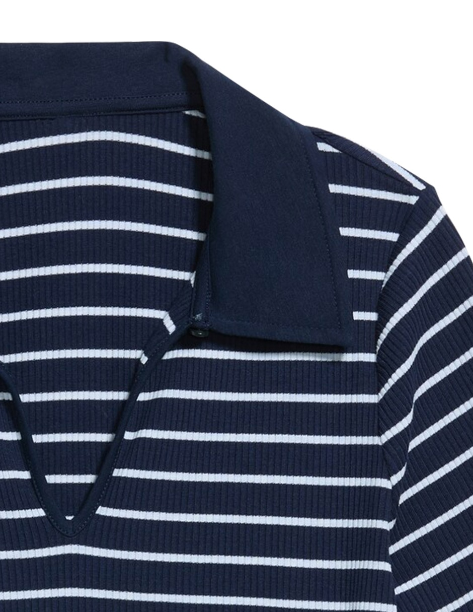 Playera manga al codo cuello camisero para mujer 2