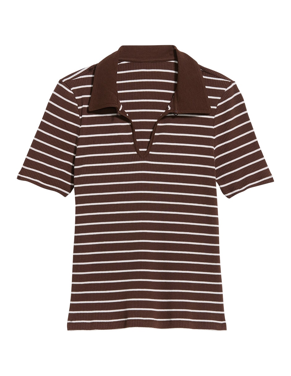 Playera manga al codo cuello camisero mujer Playera manga al codo cuello camisero mujer