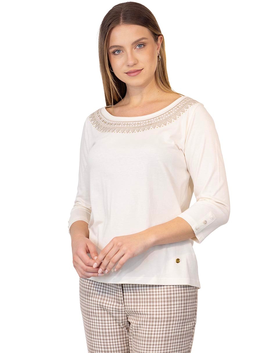 Playera manga 3/4 cuello redondo para mujer 1