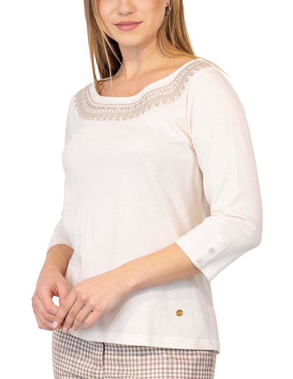 Playera manga 3/4 cuello redondo para mujer 3