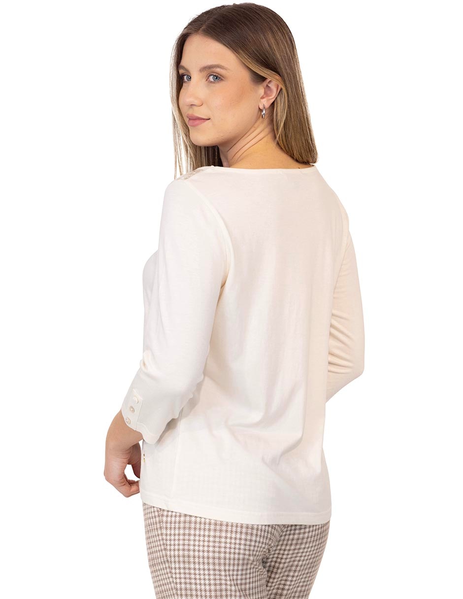 Playera manga 3/4 cuello redondo para mujer 4
