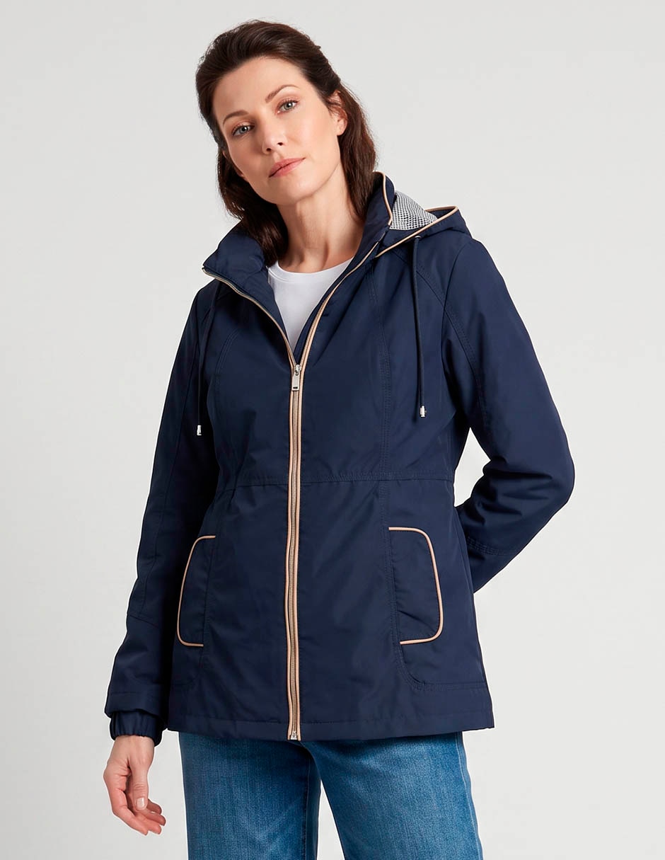Gabardina impermeable con capucha y bolsa para mujer Gabardina impermeable con capucha y bolsa para mujer