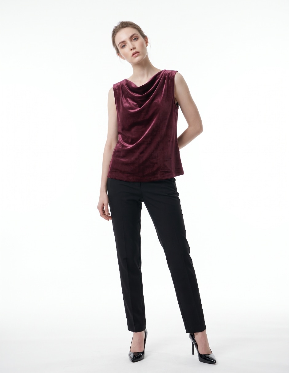 Blusa sin mangas cuello drapeado para mujer Blusa sin mangas cuello drapeado para mujer