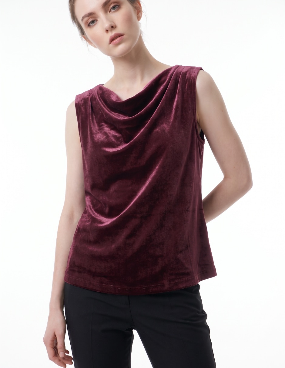 Blusa sin mangas cuello drapeado para mujer 4