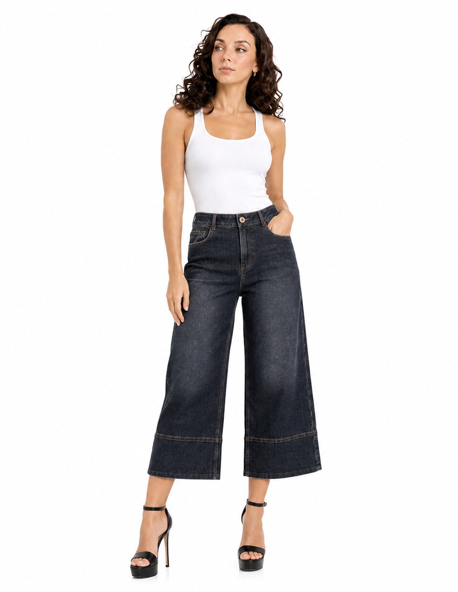 Jeans capri baggy cintura para mujer