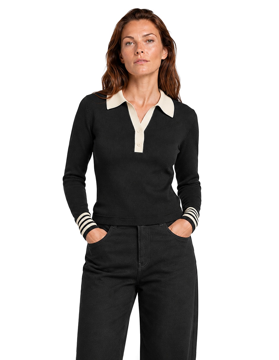 Suéter cuello camisero para mujer